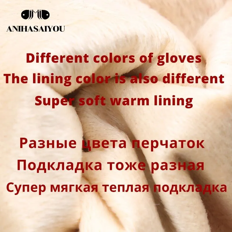 New Fashion Leather Gloves Short Style For Women Wrist Adjustable Winter Warm Gloves, Touchscreen Gloves
