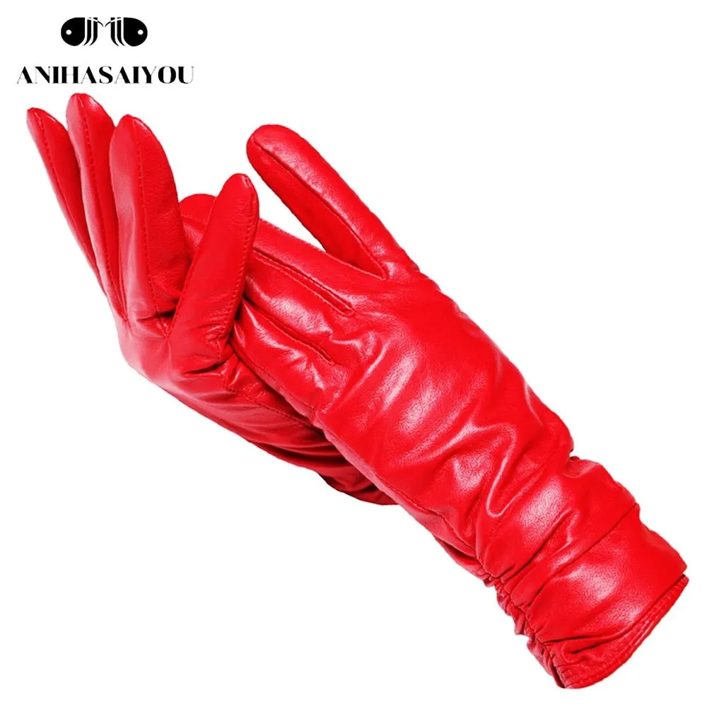 New Fashion Leather Gloves Short Style For Women Wrist Adjustable Winter Warm Gloves, Touchscreen Gloves