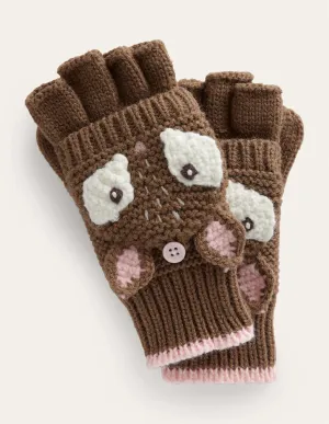 Novelty Knitted Mittens-Brown Deer