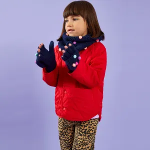 Pom Pom Fingerless Mitten Gloves Blue Set of 2 - 3-5 years