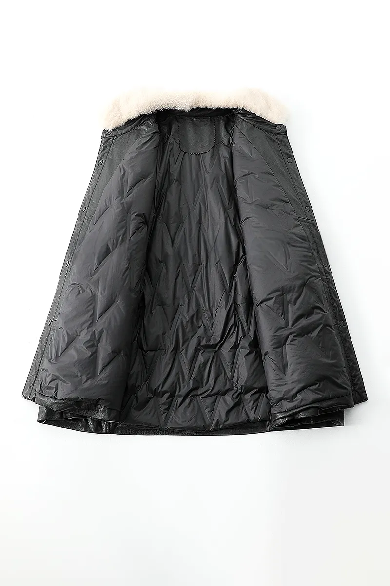 Premium Leather Down Jacket With Mink Fur Collar