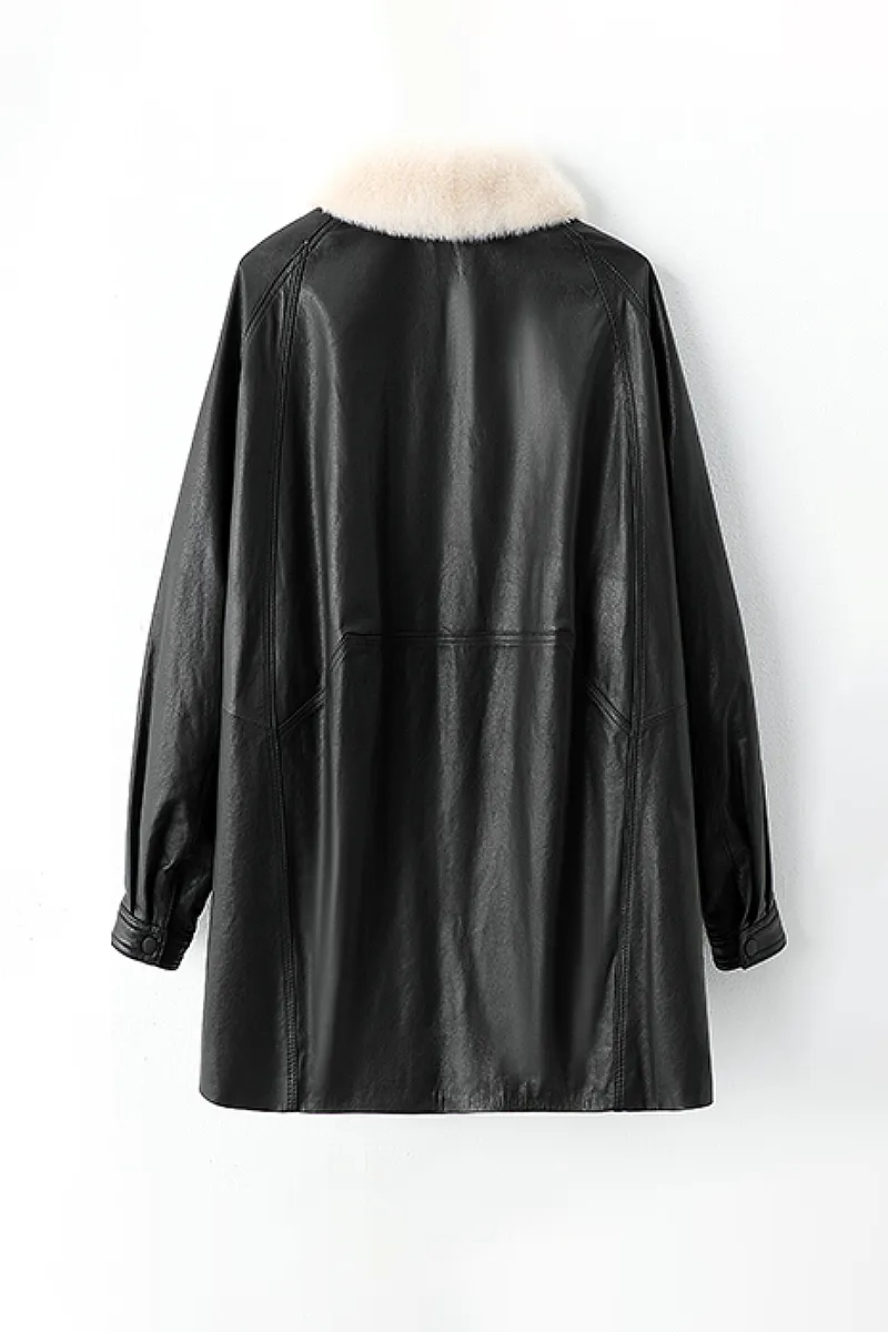 Premium Leather Down Jacket With Mink Fur Collar