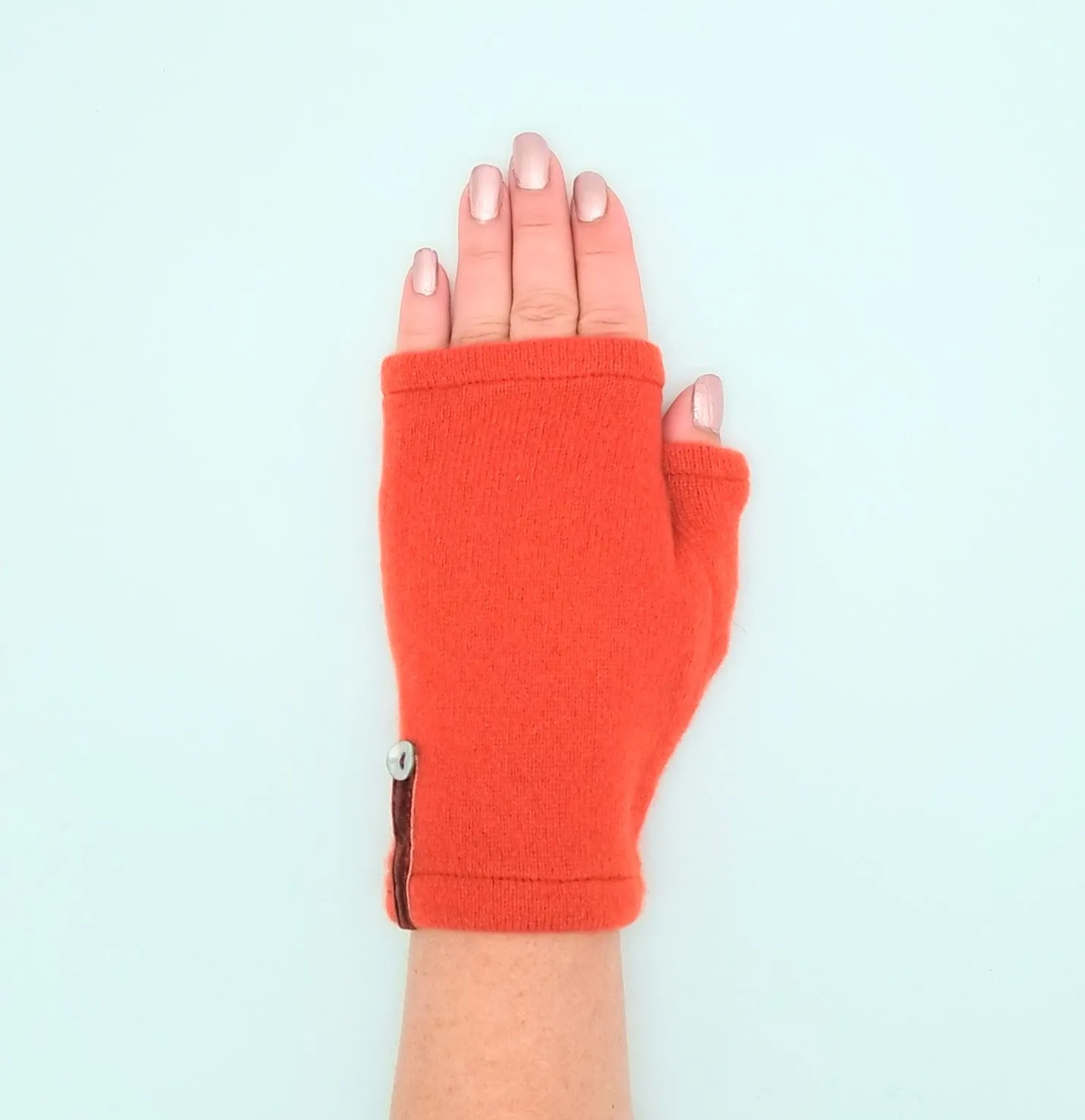 Recycled spice orange cashmere Kitten Mittens, short