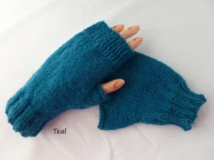 Solid Fingerless Mittens, Hand Knit, Superwash Wool, Multiple Colors