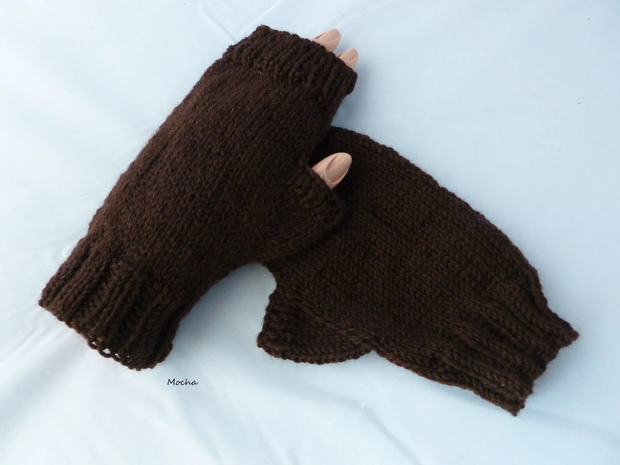 Solid Fingerless Mittens, Hand Knit, Superwash Wool, Multiple Colors