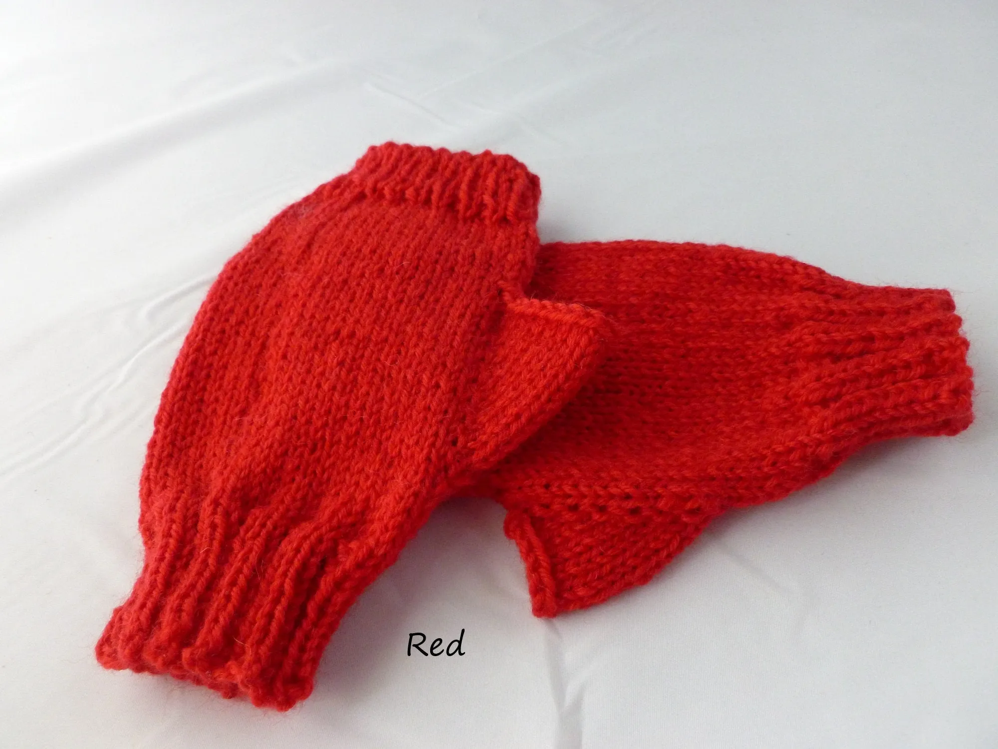 Solid Fingerless Mittens, Hand Knit, Superwash Wool, Multiple Colors