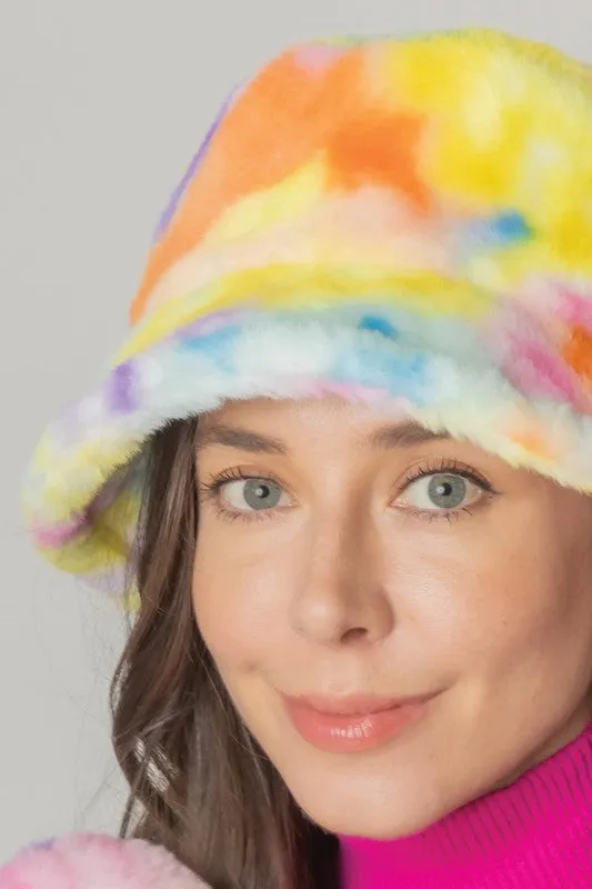 Tie Dye Faux Fur Bucket Hat