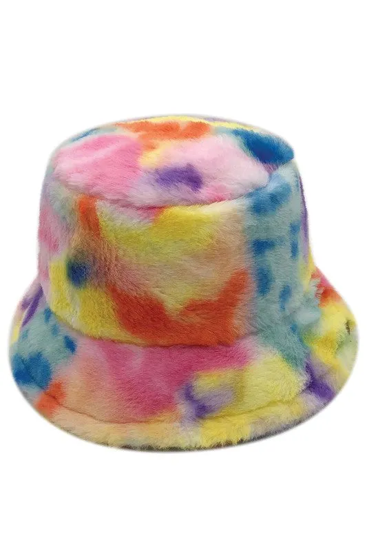 Tie Dye Faux Fur Bucket Hat