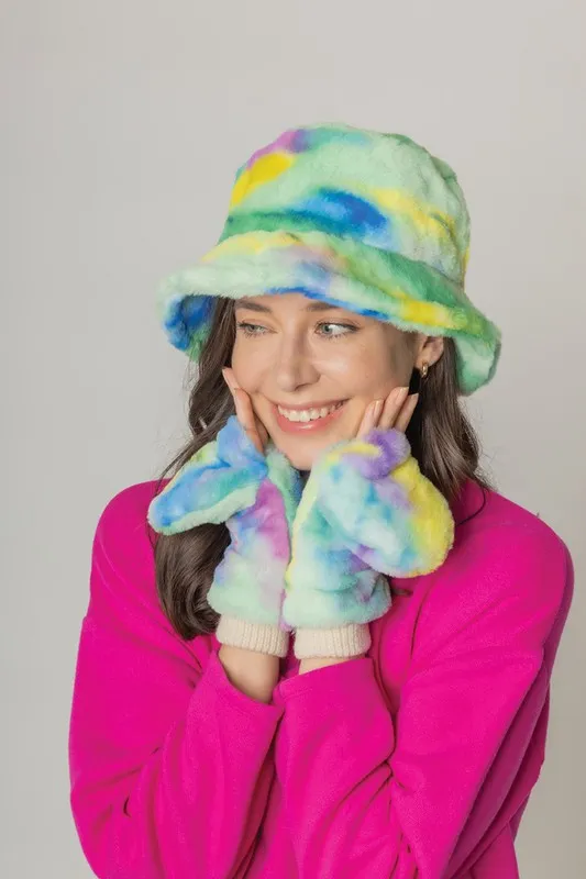 Tie Dye Faux Fur Bucket Hat