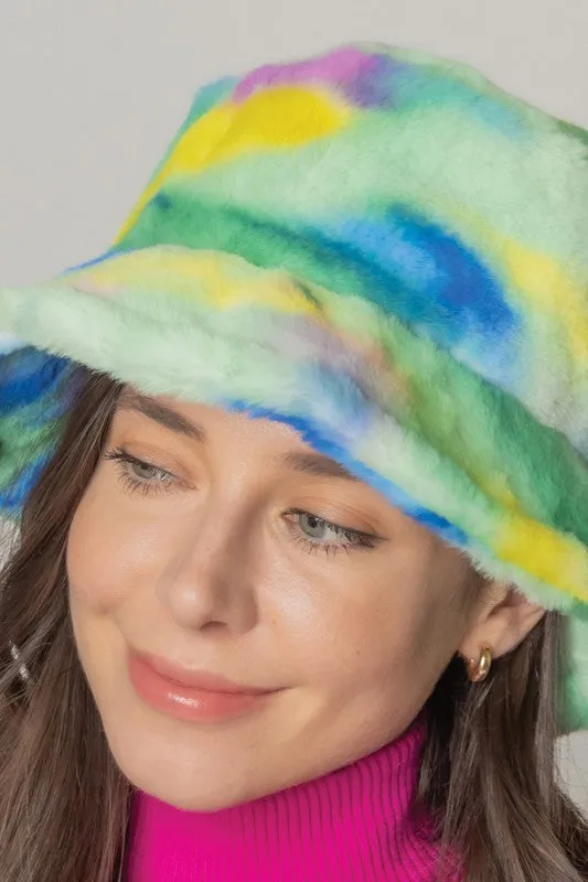 Tie Dye Faux Fur Bucket Hat
