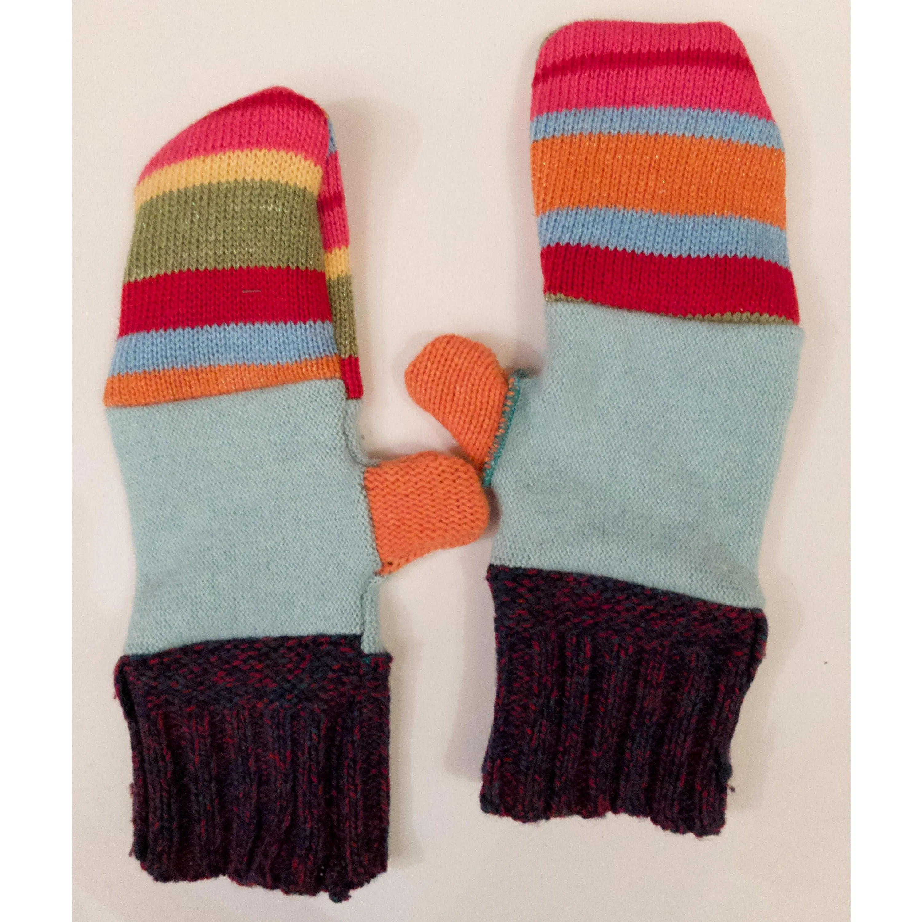 Upcycled repurposed sweater fabrics into knit winter mittens
