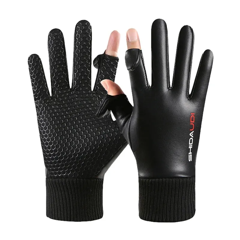 Waterproof PU Leather Winter Gloves - Flip-Finger