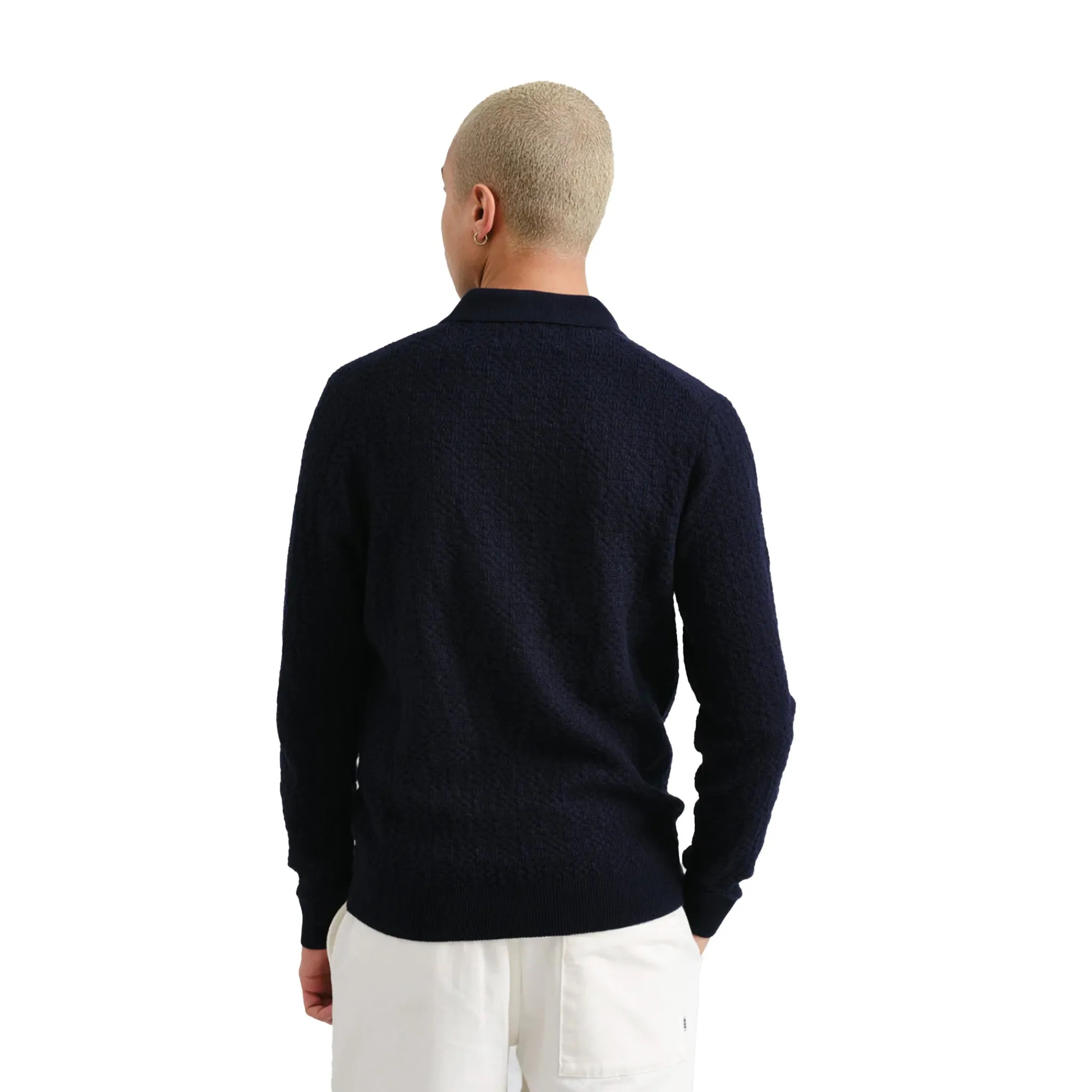 Wax London - Oban Check Stitch Polo - Navy