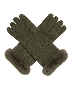 Women's Fur Trim Cashmere Gloves Moss Green