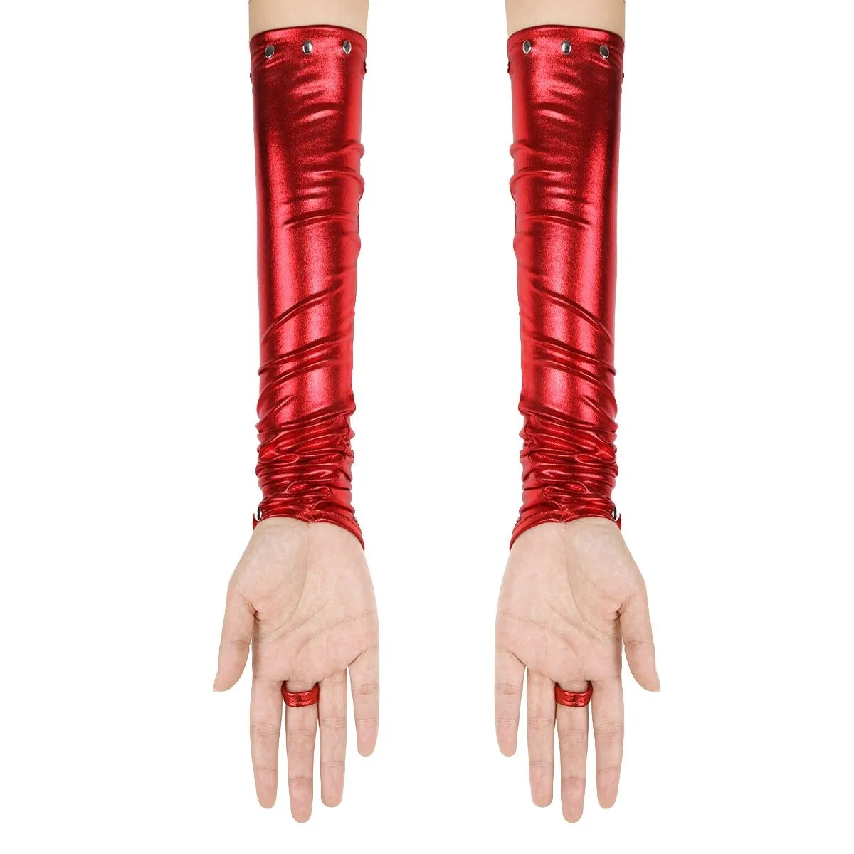 Women's PU Leather Long Gloves with Rivets / Goth Punk Fingerless Gloves