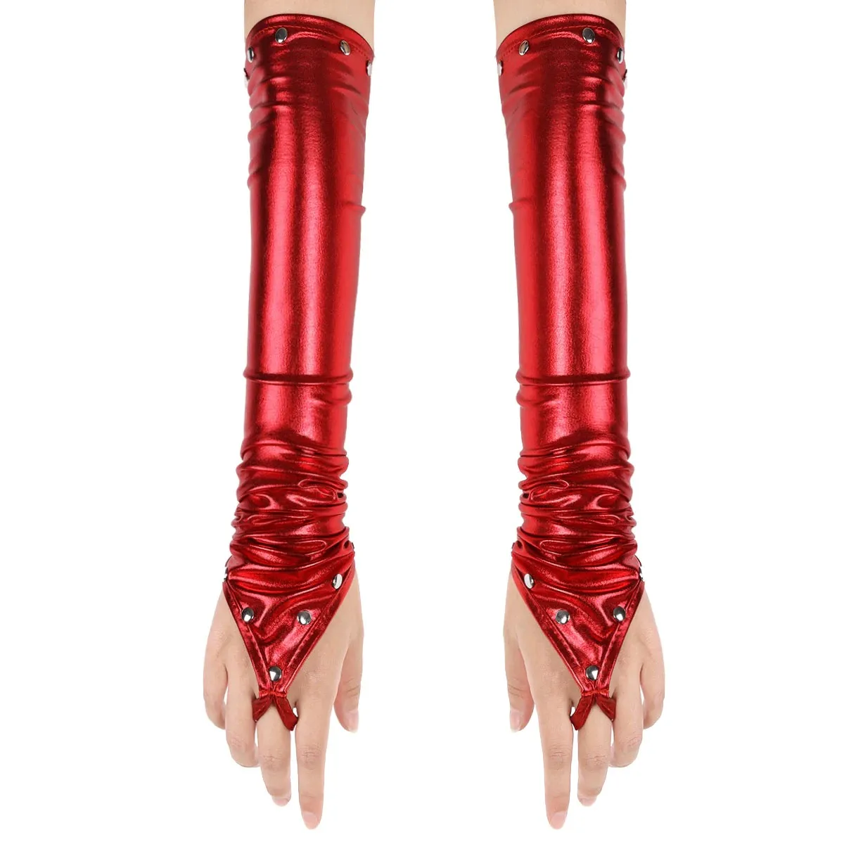 Women's PU Leather Long Gloves with Rivets / Goth Punk Fingerless Gloves