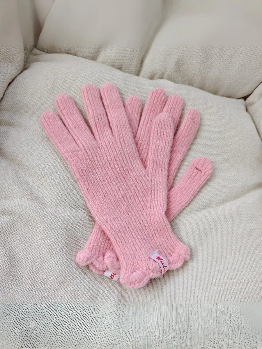 Wool Blend Curve Seam Knit Mittens