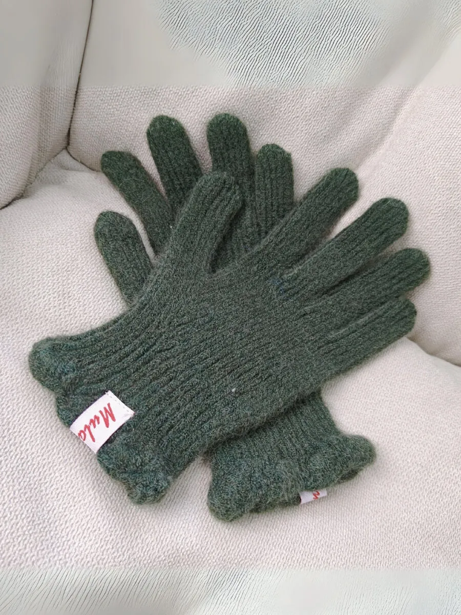 Wool Blend Curve Seam Knit Mittens