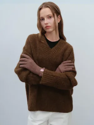 Wool Blend Curve Seam Knit Mittens