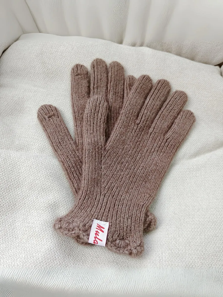 Wool Blend Curve Seam Knit Mittens